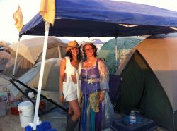 Me with our neighbor Amy at our camp-Burning Man 2011