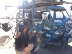 Swingin on the VW art car-Burning Man 2011