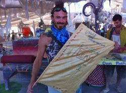 Man with freak flag at Center Camp-Burning Man 2011