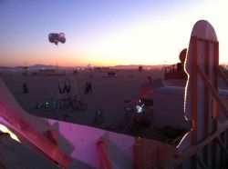 Standing in the DJ booth of SSV watching the sunrise 2-Burning Man 2011