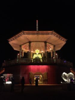 The Man at night inside the Pagoda